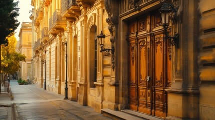 Naklejka premium Golden Hour Elegance: A Parisian Street Scene