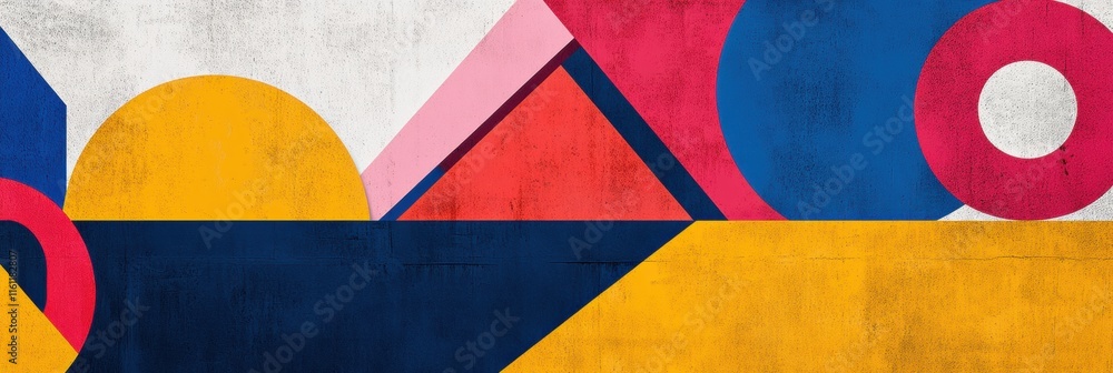 Poster colorful abstract retro risograph design featuring geometric shapes and ample copy space for creativ