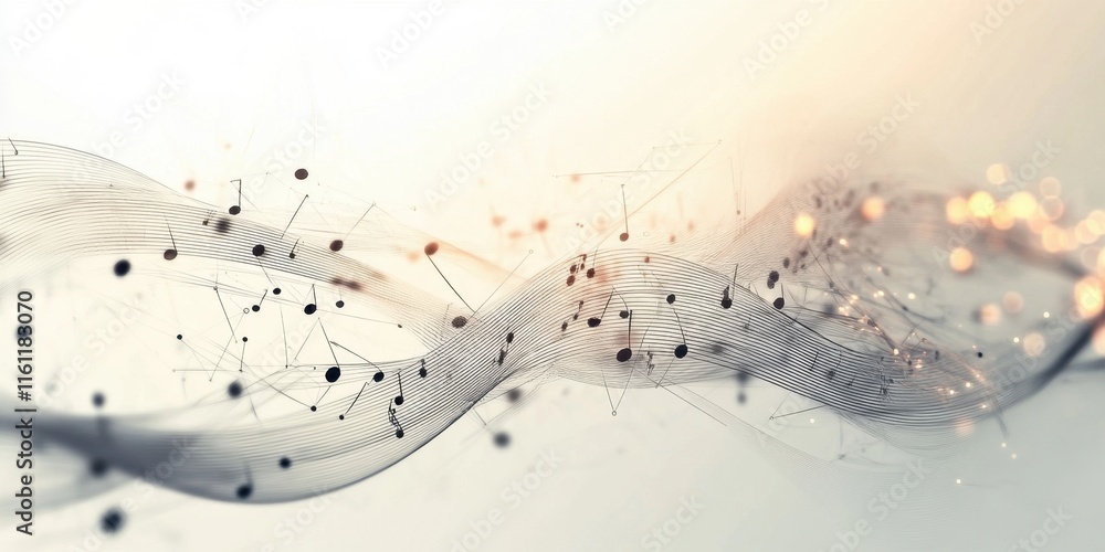 Poster colorful flowing lines and particles display a dynamic movement, creating an ethereal atmosphere rem