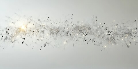 Obraz premium Floating music notes mix with luminous particles, illustrating the essence of sound and creativity in an elegant abstract composition