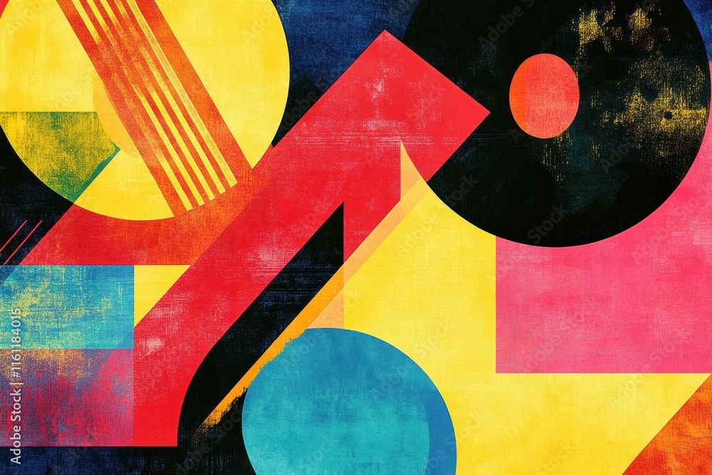 Aufkleber Colorful abstract retro risograph design featuring vibrant geometric shapes and ample copy space for text placement. Generative AI