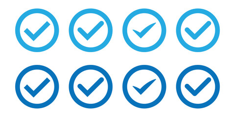 Blue checkmark icons. Blue tick symbol vector approved check mark icon.