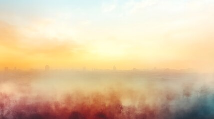 Hazy City Skyline at Golden Hour Sunset