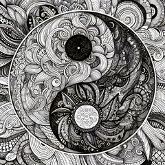 Zentangle Yin Yang with intricate zentangle style patterns withi