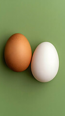 Brown and White Eggs on Green Background