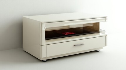 Fototapeta premium A modern white kitchen appliance with a sleek design and a digital display.