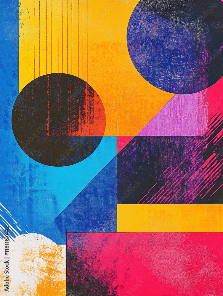 Poster colorful abstract retro risograph design with ample copy space for text and creative applications. g