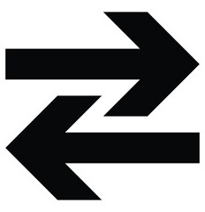 Horizontal dual tow side long straight arrow signs vector. Dual sign. Transfer icon. Exchange arrow icon. Right direction and left direction arrow icon. 