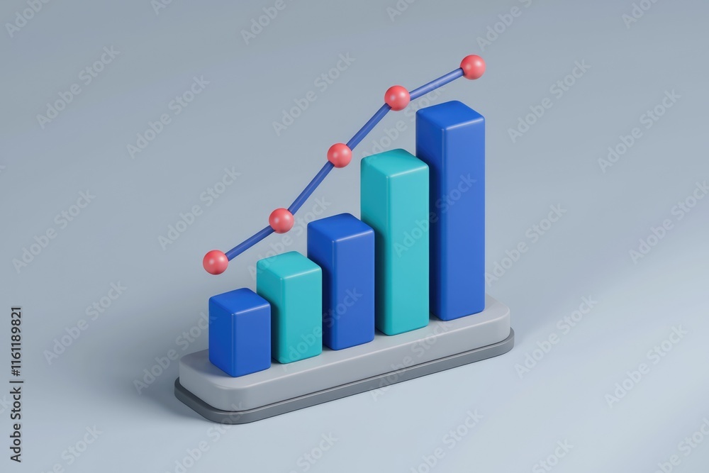 Poster A 3D bar graph with a line graph on top showing upward growth.