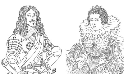 Portraits of Louis 13 Louis XIII and Anne of Austria, king and queen of France, parents of Louis 14 Louis XIV the Sun King