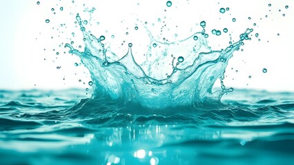 Mesmerizing Turquoise Water Splash, Tranquil Fluid Movement on White Background