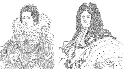 Portraits of Louis 14 Louis XIV the sun king and his mother Anne of Austria, king and queen of France,
