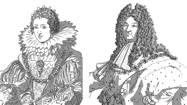 Portraits of Louis 14 Louis XIV the sun king and his mother Anne of Austria, king and queen of France,