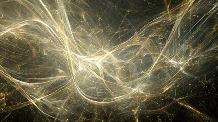 A composition of glowing white and gold stripes of light flowing through the air, intersecting in arcs.