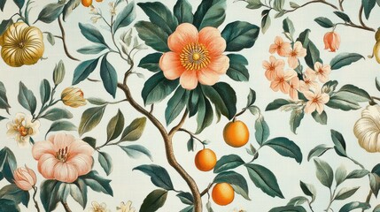 Elegant Floral and Citrus Tree Branch Design