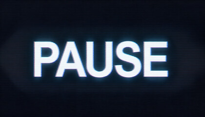 TV screen texture with "PAUSE" text on retro glitchy digital screen