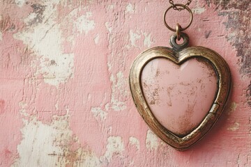 Antique Pink Heart Pendant Against Weathered Pink Background