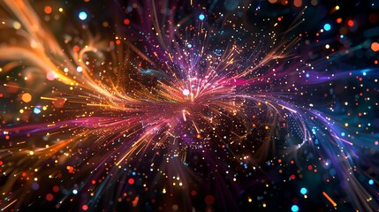 Fototapeta premium Cosmic Energy Burst with Golden and Multicolored Light Trails