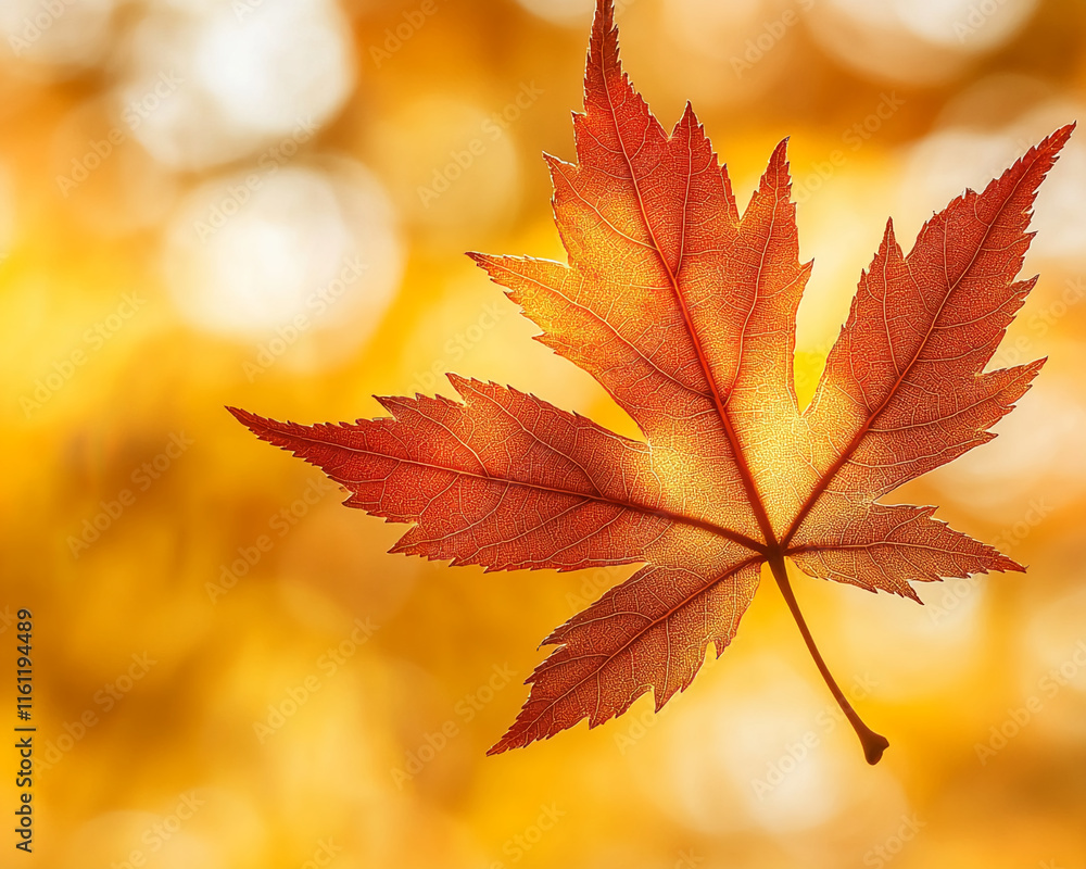 Poster vibrant autumn maple leaf with golden background and intricate details
