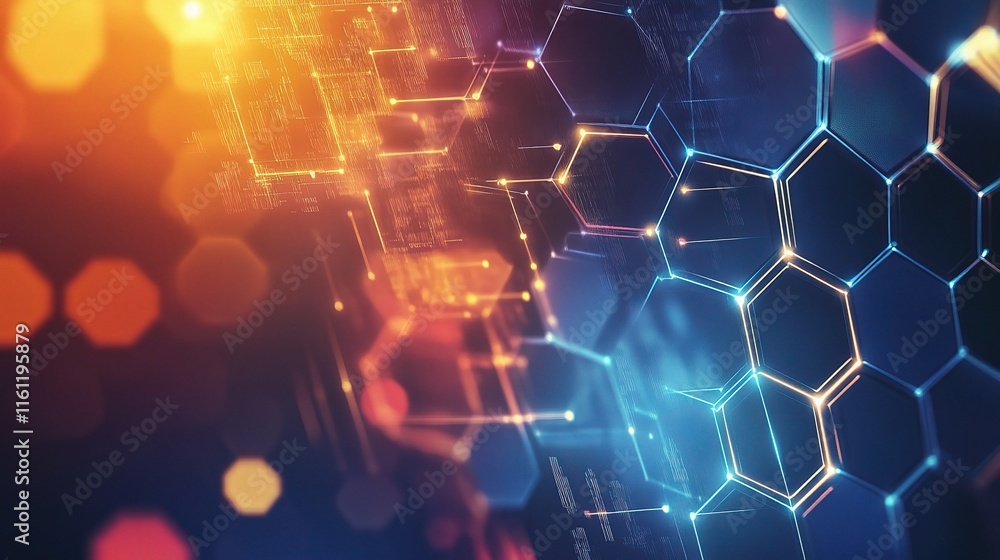 Poster vibrant abstract hexagonal patterned background with technological elements