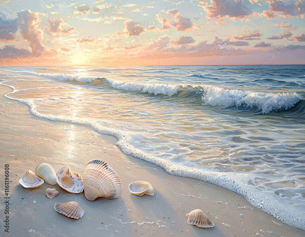 Wall mural Seashells Sunset Beach