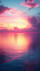 Serene Sunset over Calm Ocean Vibrant Pink and Purple Hues