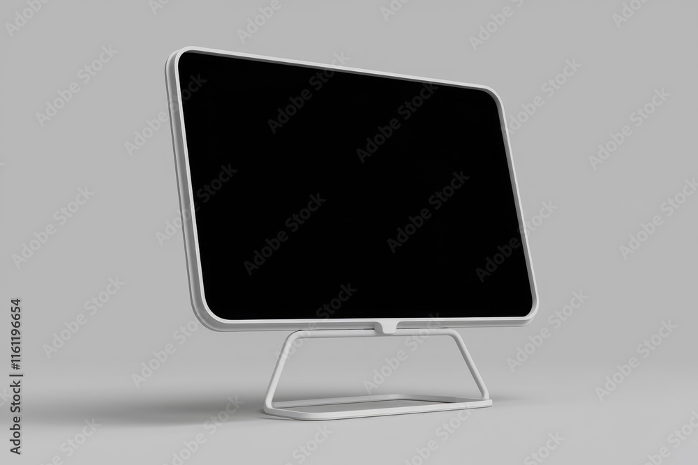 Poster a white computer monitor with a black screen on a gray background.