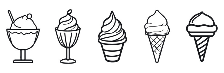 Ice cream and cupcake icons vector set collection. Silhouette in black on a white background