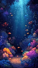 Fototapeta premium Vibrant Underwater Coral Reef Scene With Fish