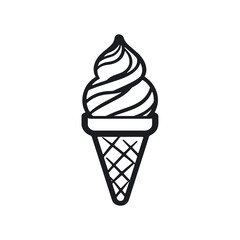 black and white ice cream cone line icon, vector illustration.