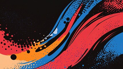 Abstract Dynamic Swirls:  Vibrant red, blue, and orange paint strokes create dynamic, swirling patterns against a dark background.  The texture is bold and expressive.