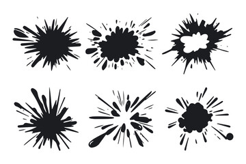  Silhouette vector style, simple line drawing, black and white comic book explosion icon set on a plain background