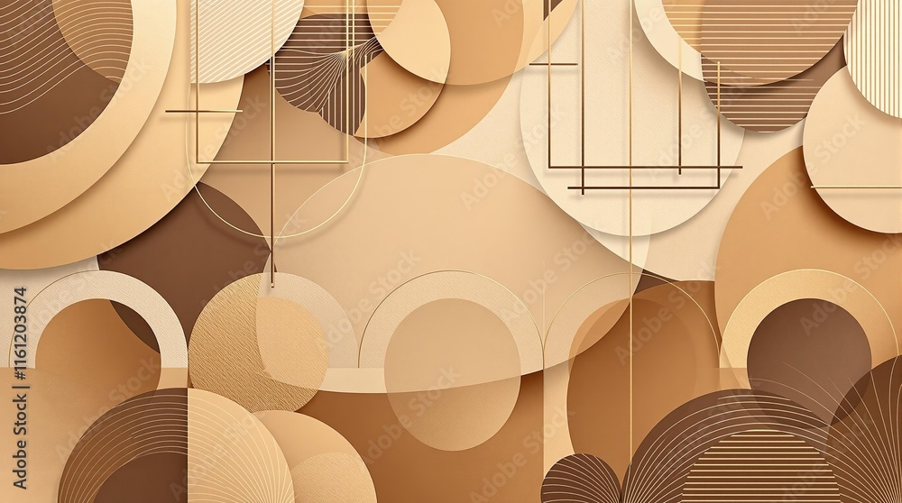 Poster abstract geometric minimalist design with earthy tones and circular patterns