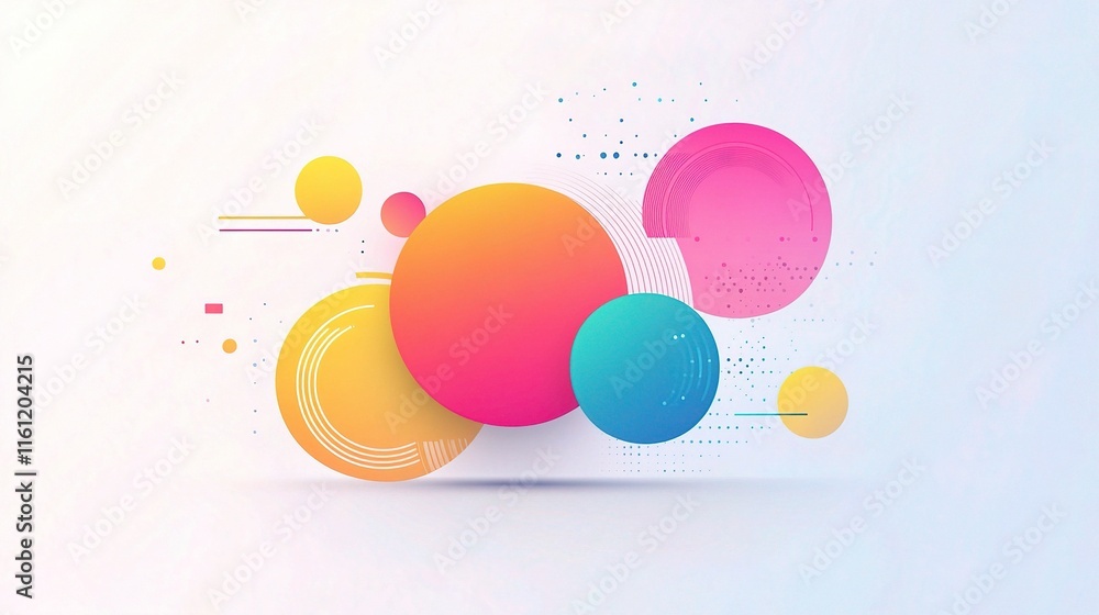 Poster abstract minimalist design on white background with colorful circles