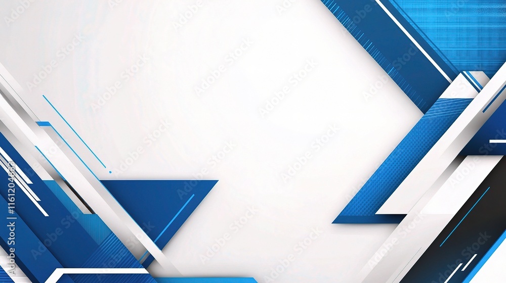 Poster abstract tech background: an abstract design with blue and white geometric shapes on a white backgro