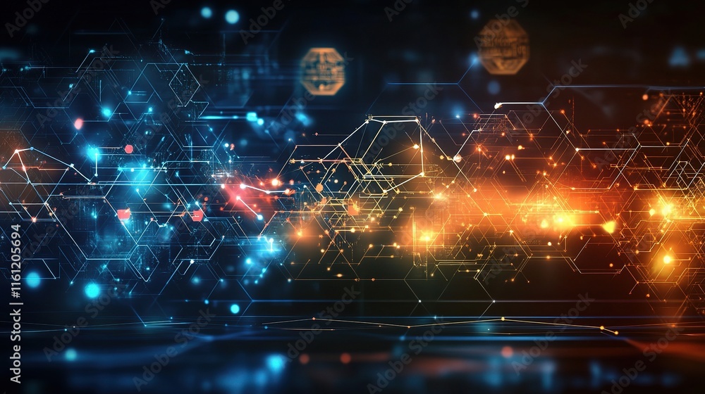 Poster abstract technology background with vibrant colors and digital elements