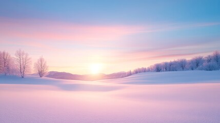 Pink Winter Sunrise over Snowy Landscape