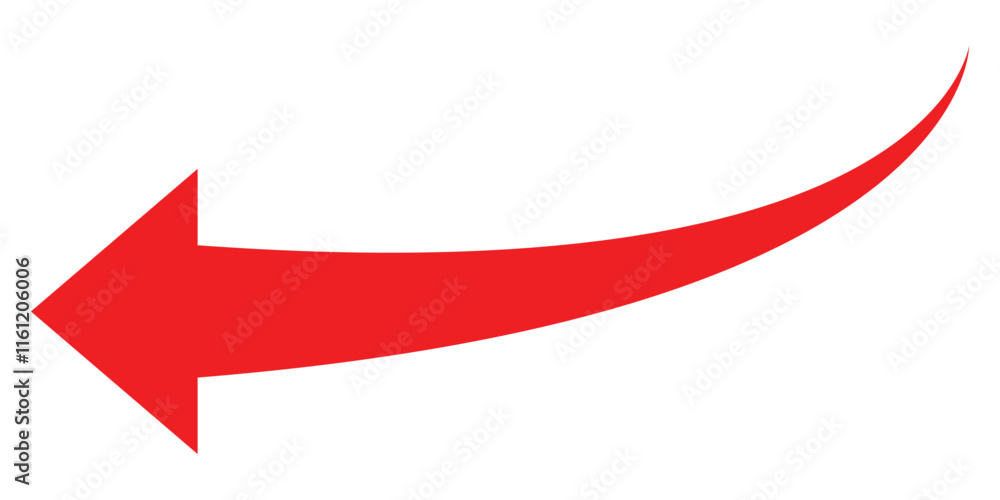 Poster long red curved arrow icon vector. red long arrow vector. flat style arrow symbol. red long curved a