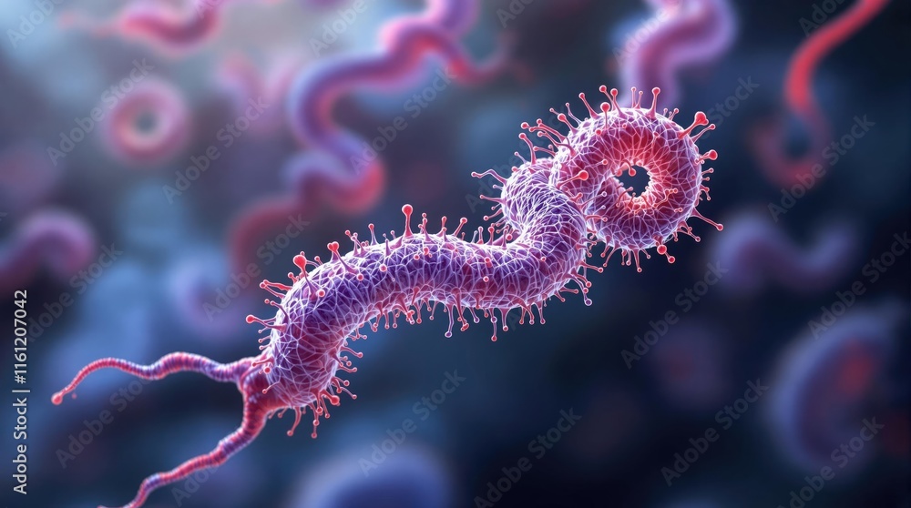 Aufkleber Microscopic view of virus particle intricate details highlighted detailed 3D rendering complex structure of virus
