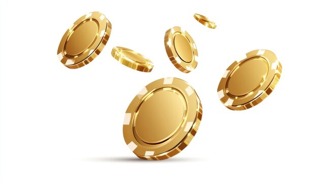 Golden Casino Chips Falling White Background Luxury Design