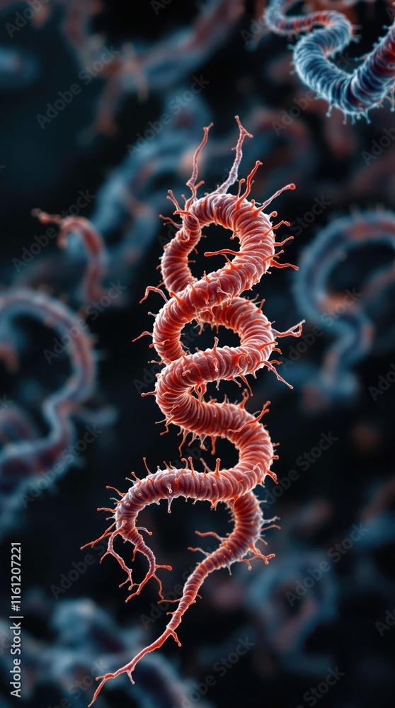 Aufkleber Microscopic view of spiraling spiky organism Intricate details and textures complexity of its structure against dark background