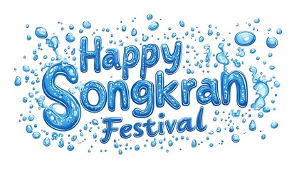 Happy Songkran Festival, vector logo with water drop and bubbles