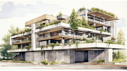 Obraz premium Modern Architectural Design: A Multi-Level Green Building