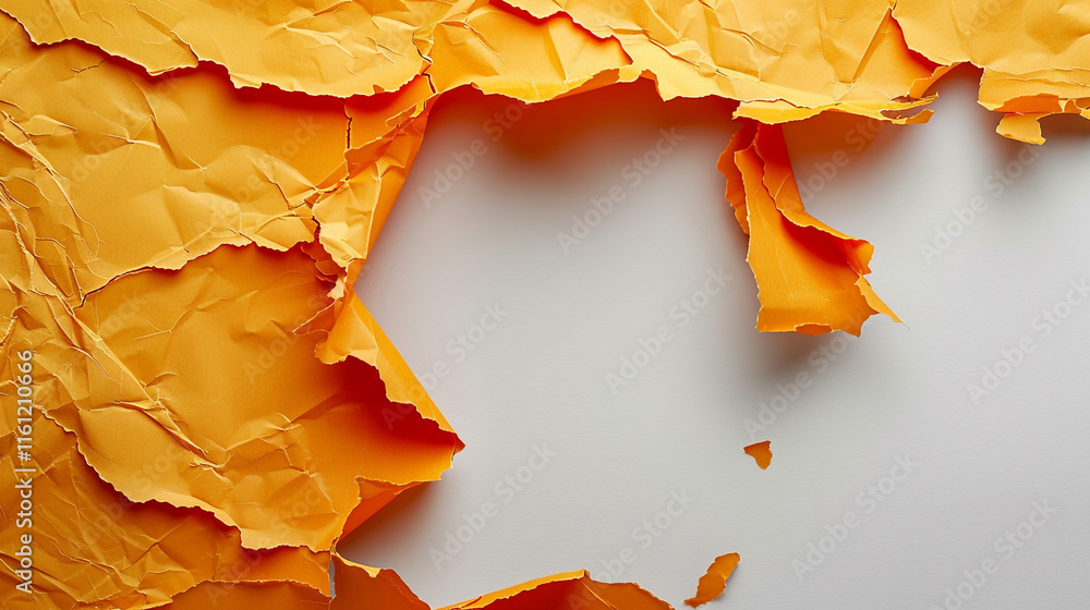 Wall mural a single sheet of bright orange computer paper, its perforated edges removed and placed nearby, lyin