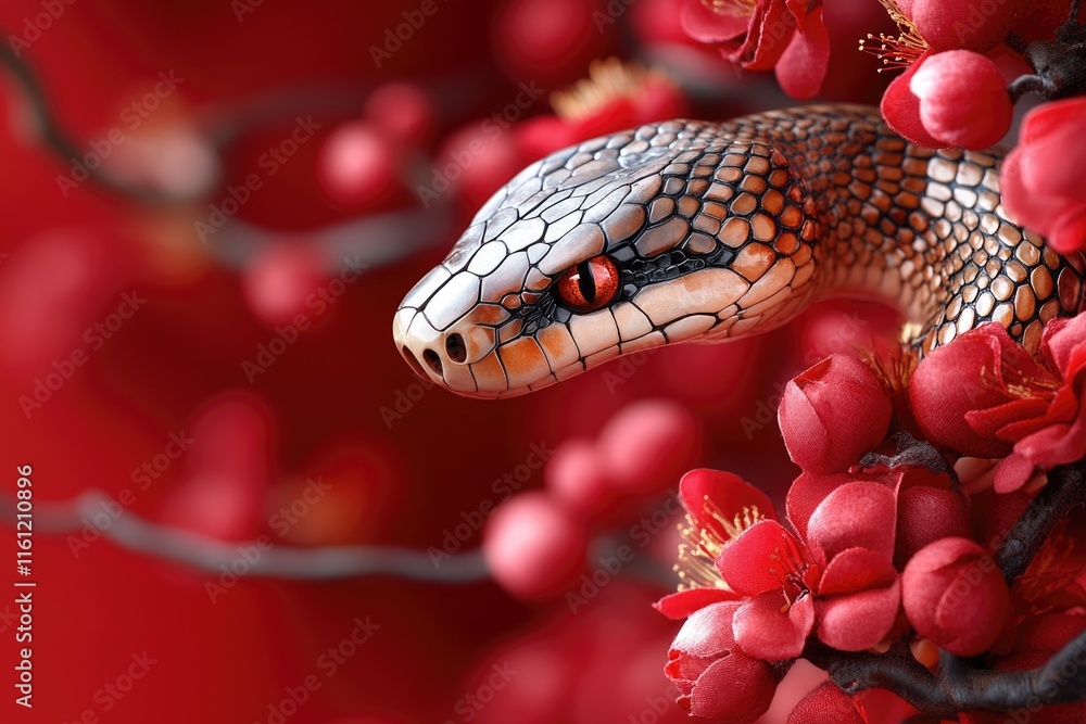 Poster a snake sits comfortably on the branch of a tree, its body curved and relaxed