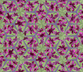 Seamless rhombus pattern. Mosaic. Geranium flowers. Wallpaper design. Seamless rhombuses for fabric, shirts, linens or textile. Endless pattern for ceramic tile, linoleum, or web page background.