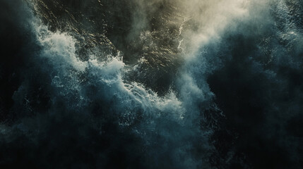 Fototapeta premium Waves crashing dramatically against the shore during early morning light