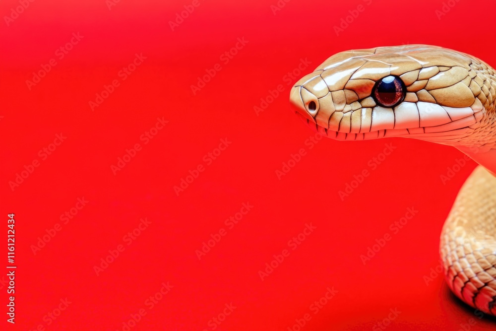 Poster a close-up view of a snake on a red background, perfect for adding a pop of color to your design