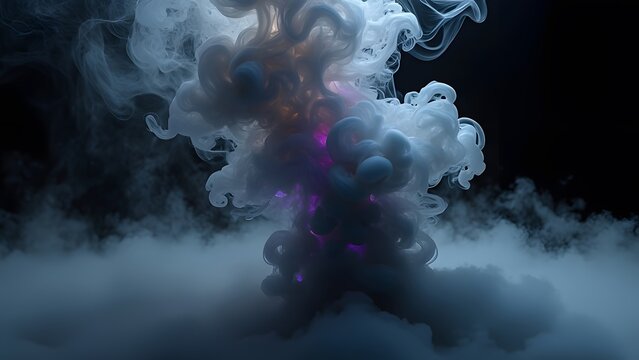 Ethereal Swirling Vortex, Abstract Smoke Art in Deep Black Void - Mystical, Otherworldly Haze of Grey, Blue, and Purple Hues