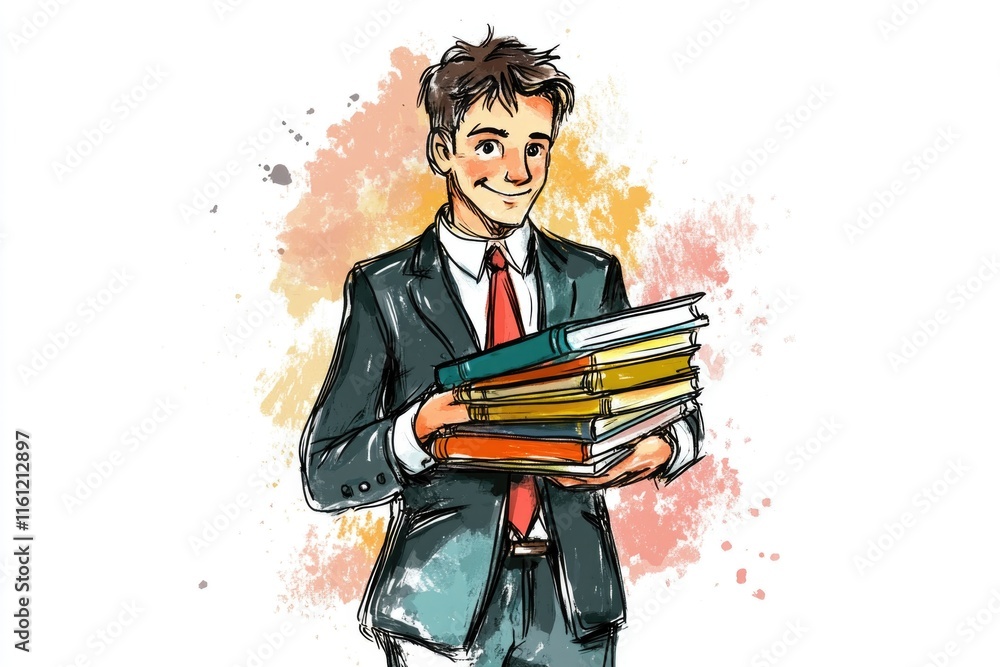 Aufkleber A person carrying a stack of books, ideal for use as a visual representation of knowledge or education